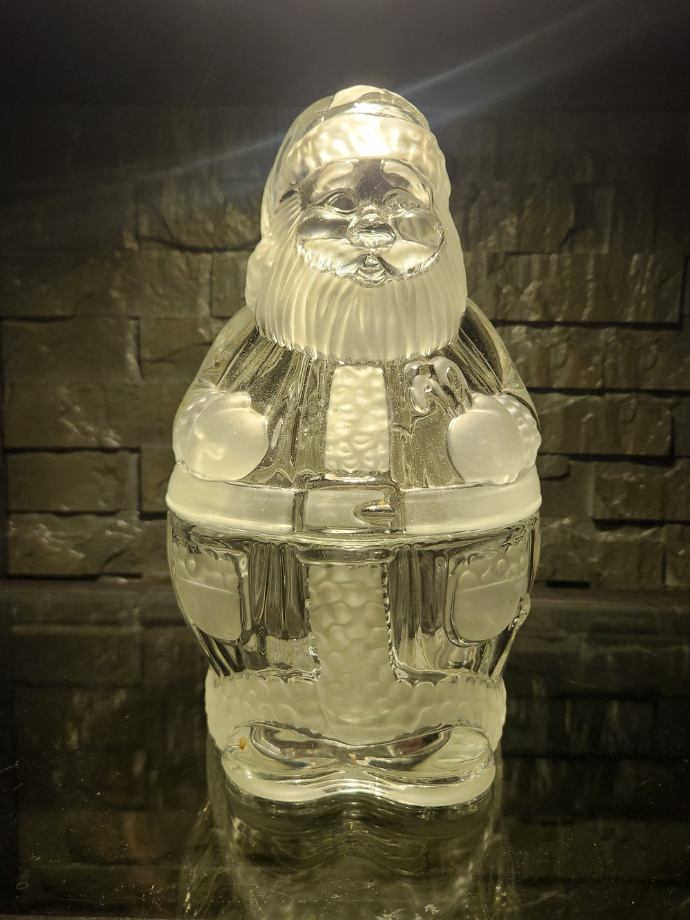 Gorham Holiday Traditions 9 1/4" Crystal Santa Treat Jar In Original Box